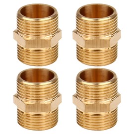 Pack of 4 3/4 Inch Double Nipples, 3/4 Inch Male Thread, Brass Connector, Hexagonal Male Thread, Double Nipple Brass Fittings Suitable for Heating, Drinking Water Systems, Sanitary and DIY Projects