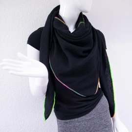 Gloop Women's Scarf XXL Triangular Scarf Women's Triangle Scarf Cotton Muslin Scarf Poncho Without Scratching on Skin Made in Italy 135 cm × 135 cm × 220 cm, black