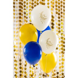 Folat Eid Mubarak Ramadan Decoration - Balloons Gold White Blue 33 cm Pack of 6 - Eid Decoration Star Moon Accessories Ramadan