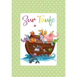 Perleberg Christening Card 11.6 x 16.6 cm - High-Quality Christening Card with Noah's Ark Motif - Text Card for Christening - Ideal for Money Gifts - Christening Cards with Envelope - Congratulations