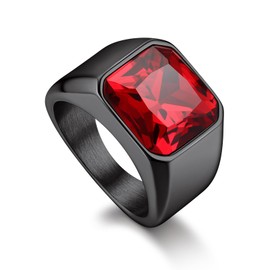 Bandmax Gemstone Signet Rings for Men, Stainless Steel Sovereign Ring Fancy Cut Cubic Zirconia Rings Emerald/Black Onyx/Ruby Ring Wedding Ring Size 7 Gift Packaging