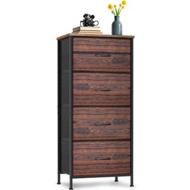 Sonharlar 4 Fabric Drawer Dresser for Bedroom, Chest of Drawers with Waterproof Wood Top Tall Dresser for Hallway, Living Room, Kid Room (Brown and Rustic Brown)