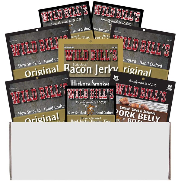 Wild Bill’s 8-Piece Sampler Gift Box (includes beef jerky, bacon jerky and pork belly bites)
