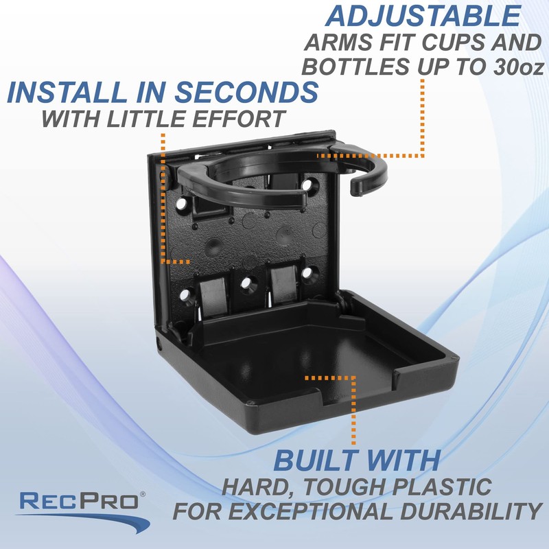 RecPro RV Folding Wall Mounted Cup Holder (Black)