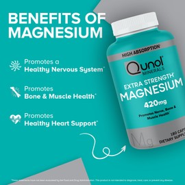 Qunol Magnesium Capsules mg, % DV, High Absorption Magnesium Supplement, Extra Strength, Bone and Muscle Health Supplement,  Count
