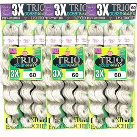 3X TRIO OCEAN WAVE 20" (3 PACK) 9 BUNDLES SYNTHETIC BRAIDING HAIR FOR CROCHET BRAIDING (#60 WHITE)