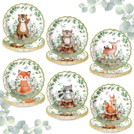 Fuyoooo 60 Pcs Jungle Safari Baby Shower Plates Paper Boys Girls Woodland Animals Birthday Party Decorations 7 Inch Disposable Zoo Animal Dinnerware Plates for Wedding Jungle Theme Baby Shower Party
