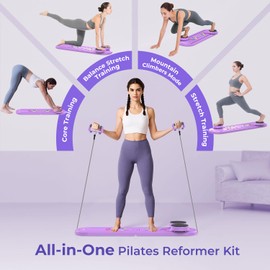 OWLSKY Pilates Reformer Board – 5-in-1 Foldable Pilates Machine for Home Workout, Portable Fitness Board with Resistance Bands, Full Body Training for Women (Purple)