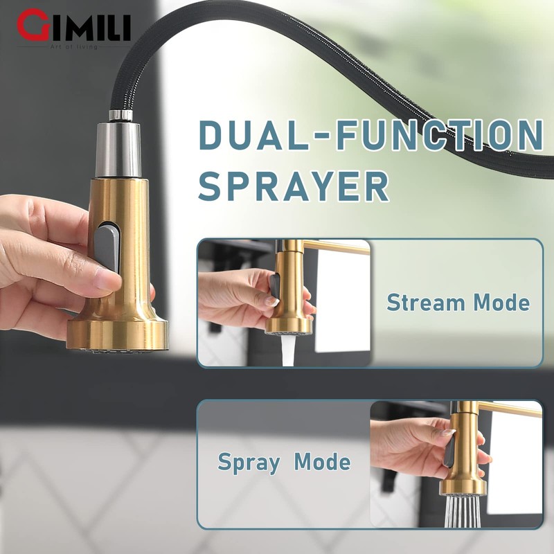 GIMILI Brushed Gold Kitchen Faucet with Soap Dispenser, Single Handle