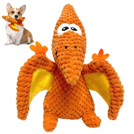 LWBMG Squeaky Dog Toys Plush Dog Toy with Crinkle Paper Dinosaur Dog Toy Stuffed Animals Chew Toy Plush Squeaky Dog Birthday Toys for Small Medium Large Dogs Orange