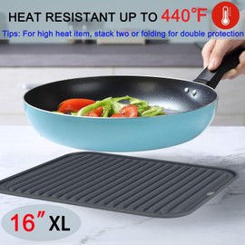 Tonbbow Extra Large Silicone Trivets for Hot Pots and Pans 16x12 Inch, Heat Resistant Hot Pads for Countertops, Hot Dishes, Pot Holders for Kitchen, 2 Pieces, Grey