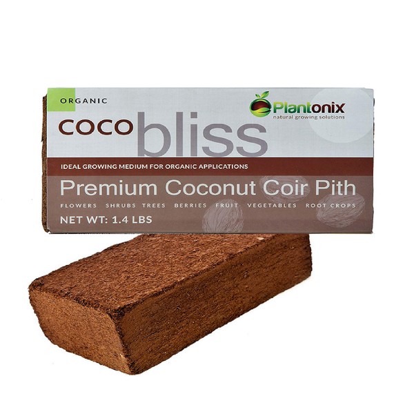 Coco Bliss Coir - Compressed Coco Bricks with Low EC and pH Balance - High Expansion Coco Fiber for Herbs, Flowers, Planting - OMRI Listed Renewable Coconut Soil (650 Grams, 5 Bricks)