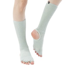Knitido Plus Nodoka Calf Length Yoga Pilates Leg Warmers with Toe and Anti-Slip, Gardenia (61)