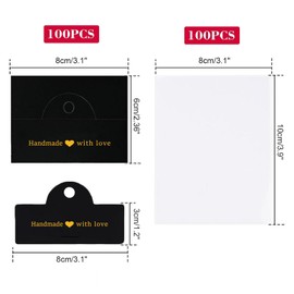 ALLWSLucky - 100 piezas de embalaje de joyería para pequeñas empresas, hechas a mano con tarjetas de exhibición de joyería de amor con bolsas transparentes para vender, juego de embalaje pequeño para