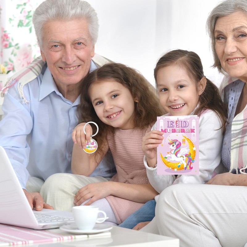 DPKOW Unicorn Eid Mubarak Card for Kids, Happy Eid Card,