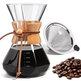 Yopinmall Pour Over Coffee Maker 20 OZ, 6 Cup Borosilicate Glass Drip Coffee Maker with Reusable Stainless Steel Filter and Cork Grip for Home Café 600 ML (Diamond Shape)