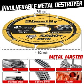 Sbestily Diamond Cutting Wheel 4 1/2 x 7/8 Inch for Metal, Cut Off Wheels with 5000+ Cuts on Rebar, Steel, Iron and INOX, Angle Grinder Attachment Cutting Blades (1PCS)