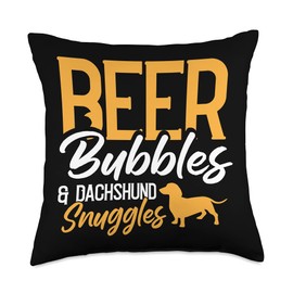 Dog Cloths Puppy Doggie Pet Animal Lover Gifts Beer Bubbles Dachshund Snuggles Dog Doxie Puppy Doggie Lover Throw Pillow, 18x18, Multicolor