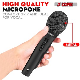 5Core XLR Microphone Dynamic Mic Karaoke Singing Studio Mics Handheld Microfono with Cardioid Polar Pattern Flat Wide Frequency & Rugged ABS Build