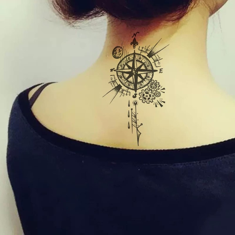 Oottati 2 Sheet Steampunk Compass Small Tiny Temporary Tattoo for