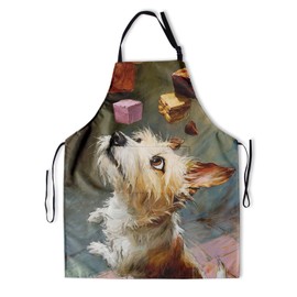 Cute Dog Aprons with Pockets - Chef Apron Puppy Looking up Cakes Cooking Aprons Art Aprons for Home Kitchen Baking