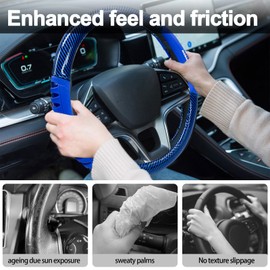 NICEASY Sport Style Blue PU Leather Steering Wheel Cover with Bright-Blue Sport Grip Anti-Slip Breathable Steering Wheel Accessory Universal Fit 14.75-15 inch