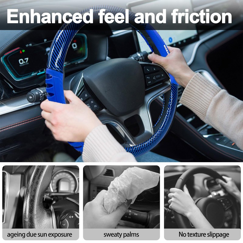 NICEASY Sport Style Blue PU Leather Steering Wheel Cover with