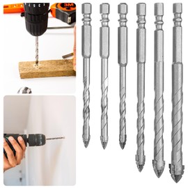 6pcs Four Edged Serrated Eccentric Drill Bits,High-strength Carbide Tips Four-Flute Sawtooth Eccentric Drill Bit Set 1/4" Hex Shank for Masonry Concrete Brick Metal Wood Tile Drills Bits,6,8,10,12mm
