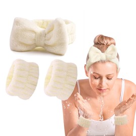 OWITER Skincare Headband and Wristbands Make Up Headband Wrist Bands for Face (cream, 1 count (Pack of 1))