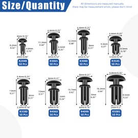 Glarks 400pcs 8 Sizes Nylon Removable Push Head Fasteners Rivets 2MM 3MM 3.5MM 4MM 5MM Black Push Pin Clip Rivets Car Bumper Retainer Clips Bumper Shield Retainer Push-in Screw Bumper Push Rivet Clip