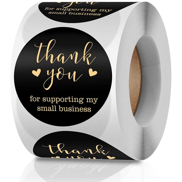 Thank You for Supporting My Small Business Stickers, 500 Pieces Thank You Label for Business Boutiques Retailers, Self-Adhesive Seal Stickers Roll for Envelopes, Bags and Any Packages (Black, 1 inch)