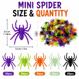 Lzahuam 150pcs Halloween Plastic Spider, Halloween Fake Spiders Scary Realistic Prank, Halloweens Mini Multicolor Spider Decorations for Scary Halloweens Decorations Trick Or Treat Party