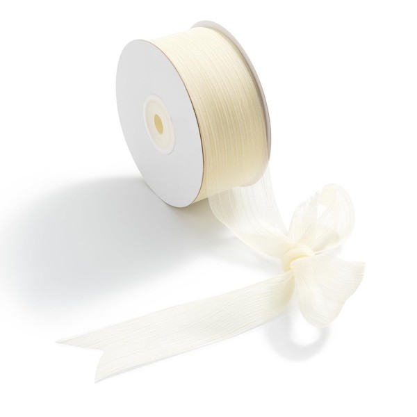 CHUQING Gift Ribbon Cream 38 mm Wide, 23 Metres Beige Cream Chiffon Ribbon Wedding Decorative Ribbon for Gift Wrapping