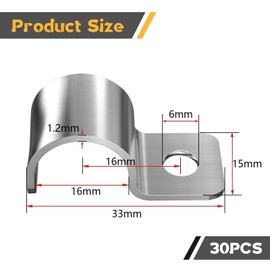 NEERIX Premium Stainless Steel Cable Clamps Set, High Performance Single Hole Cable Clamps Metal, V2A Single Hole U Pipe Clamps for Cable Flush-Mounted Water Pipes Installation (16 mm, 25 Pieces)
