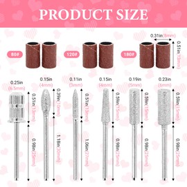 12 Pcs Nail Drill Bits, Drill Bit Set Nails, 3/32" Professional Nail Bits for Nail Salon Acrylic Art, Manicure and Pedicure with 12 sanding Bands