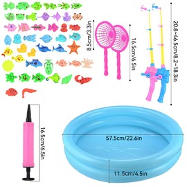 LUFEIS Fishing Toy, 52 Pieces Fishing Game for Children, Water, Magnetic Fishing Game for Children from 3 Years, Baby Bath Toy, Water Toy with Fishing and Inflatable Fish Pond, Fishing Gift for