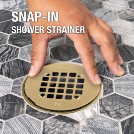 Oatey 42362 Universal 4-1/4 in. Snap-Tite Round Shower Strainer with Tile Ring in Brushed Gold