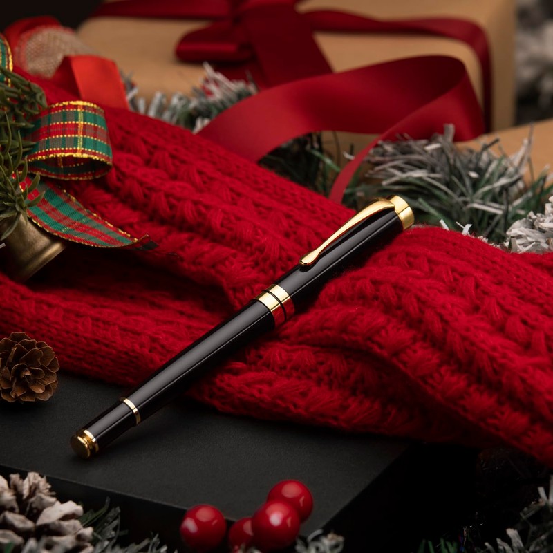 BEILUNER Ballpoint Pens, Stunning Black Chrome Metal Pen with Golden