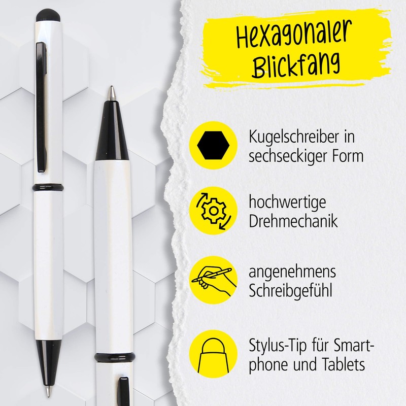 Onlinen Hexagon Stylus Ballpoint Pen, White, Hexagonal Ballpoint Pen Made