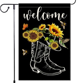 Welcome Spring Summer Garden Flag 12x18 inch Double Sided Vertical Burlap Sunflowers Bee Hummingbird Butterfly Outdoor Lawn Patio Rustic Farmhouse Flags Decor