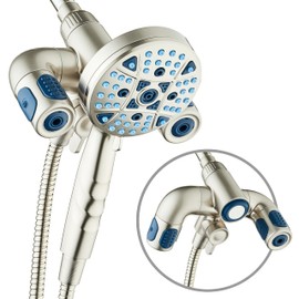 AquaCare Polaris High Pressure Multi Zone 208 Setting Shower Head & Handheld 3-way Combo System - Magnetic Docking Handle, Stay-Clean Jets, 6 ft. Metal Hose, All Nickel Finish, Top American Brand