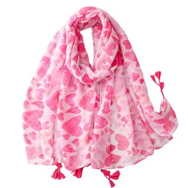 EVECILOO Pink Heart Print Women's Scarf Shawl Wrap with Tassels for Women Fashion Scarves for Spring Summer Fall Winter