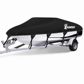 Boat Cover 17-19 ft Waterproof Trailerable Boat Covers Marine Grade Polyester Canvas Boat Cover Fits Bass, V-Hull and Tri-Hull, Fish & Ski, Runabout Bowrider 17' 18' 19' Foot Boat Black