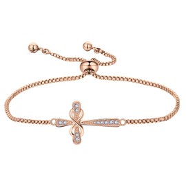 YL Cross Bracelet 925 Sterling Silver Infinity Sideways Link Bracelet All Rose Gold Plated Cubic Zirconia Jewelry for Women