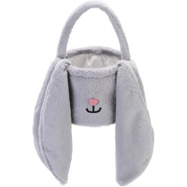 Sea Team Easter Bunny Basket for Egg Hunting, Easter Egg Bucket, Collector, Small Plush Shopping Bag with Rabbit Ears for Children, Easter Day Decoration, Party, Holidays, Grey