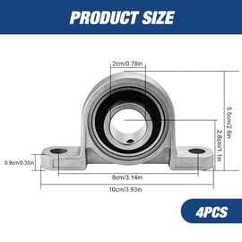 Riisoyu Pack of 4 KP004 Ball Bearings, Pillow Block Bearing, 20 mm Flange Bearing, Bearing Block, Housing Bearing, Mounting Block, Zinc Alloy Insert Ball Bearing, Bearing Seat, Pillow Block