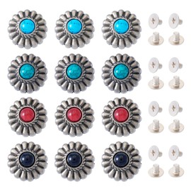 Spritewelry 16 Sets Tibetan Alloy Decorative Rivets Studs Faux Turquoise Round Silver Vintage Leather Rivets for Leather DIY Craft Clothes Bag Shoes