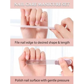 Rose Gold Crystal Nail File and Buffer Set - Glass Nail Shiner, Nano Polisher for Travel and Salon Use - Stocking Stuffer Gift for Women