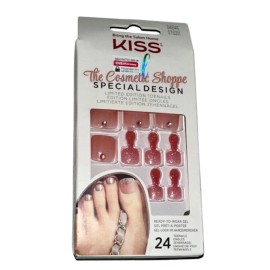 KISS Special Design Pink Glittery Glue-On Pedicure Toenails New x 1 Pack