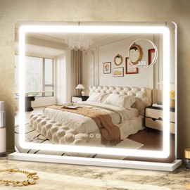 ROLOVE Vanity Mirror with Lights, 23"x18" Large Makeup Mirror with Lights, 10x Magnification, Wall Mounted LED Mirror for Bathroom, Dimmable Touch Control, Desk Mirror